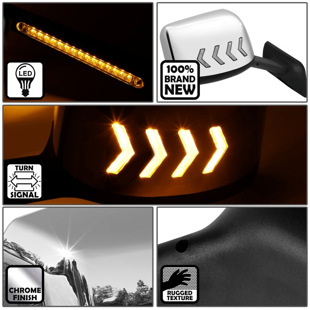 Sequential 4-Arrow LED Signal Chrome Side View Mirror 18+ Harvester BFC-SVMIR-HY-015-CH