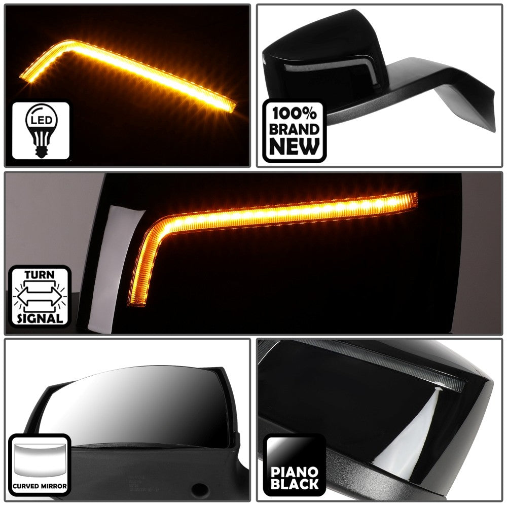 Sequential L-Pattern LED Signal Black Side View Mirror 18-21 Volvo VNL BFC-SVMIR-HY-017-BK