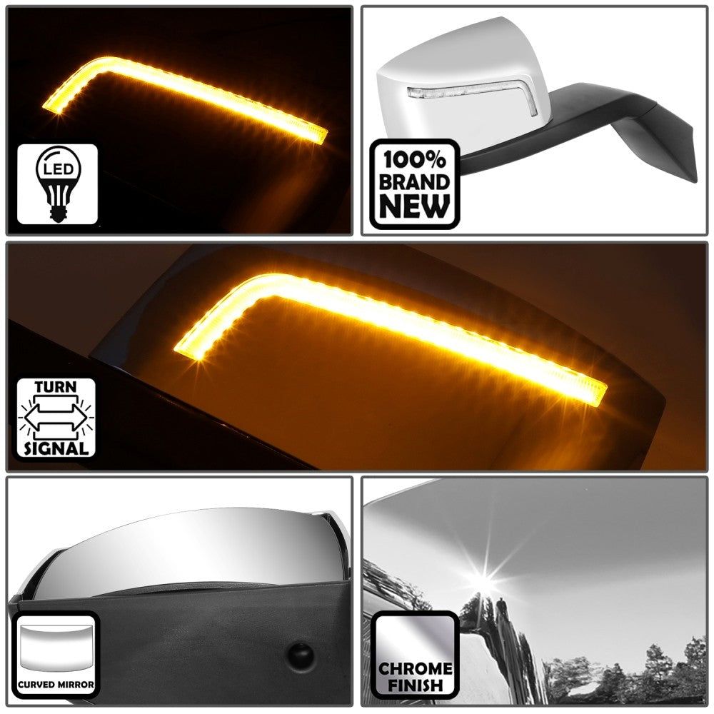 Sequential LPattern LED Signal Chrome Side View Mirror 18-21 Volvo VNL BFC-SVMIR-HY-017-CH