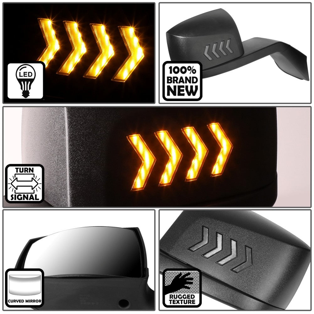 Sequential 4-Arrow LED Signal Black Side View Mirror 18-21 Volvo VNL BFC-SVMIR-HY-018-BK