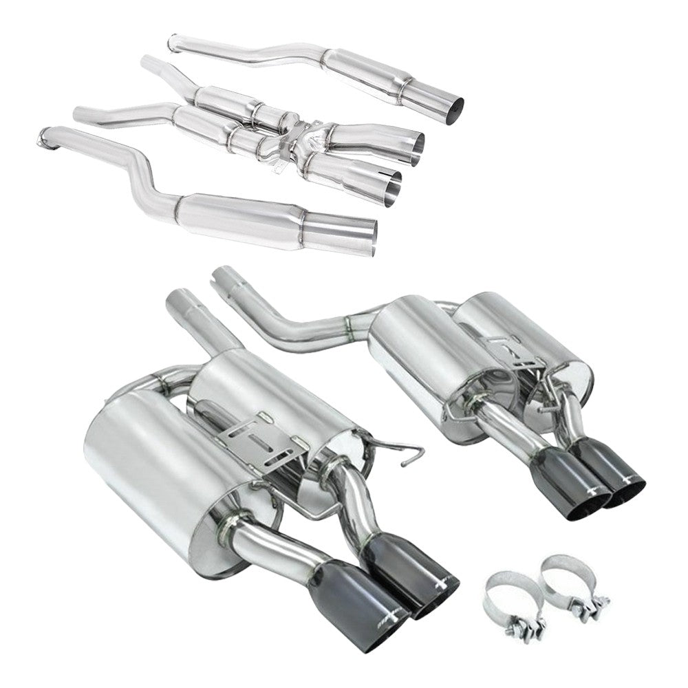 Megan 3" Pipe 3.5" Quad Burnt Tips Axleback MidPipe Exhaust 06-10 M5 MR-ABE-BE60M5-BC-L+R+MIDPIPE