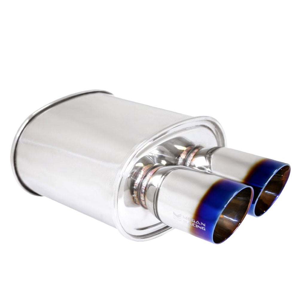 Megan Universal Muffler 3.5" Tip/2.4" Inlet Silver Chrome Dual Rolled Blue Tip-Exhaust Parts-BuildFastCar