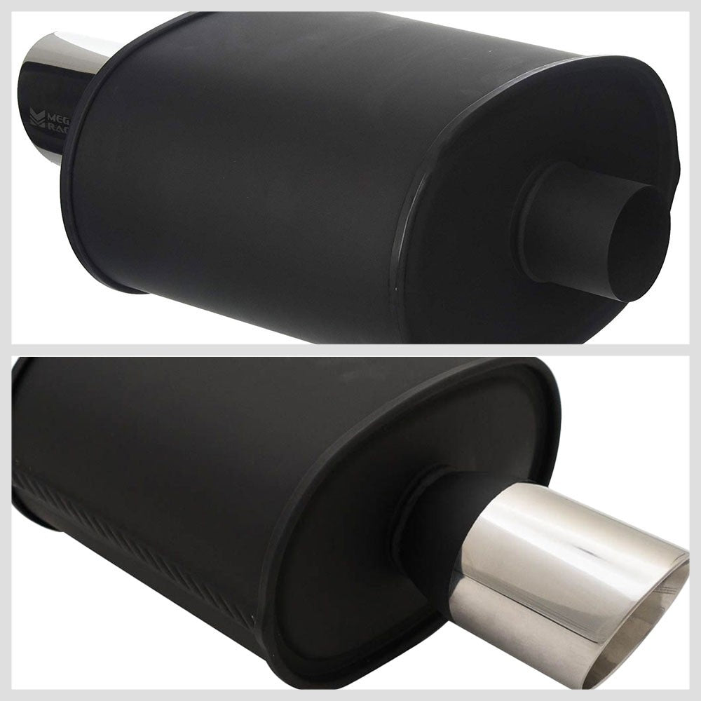 Megan Racing Universal Muffler 3.5" Tip/2.4" Inlet Matte Black Chrome Rolled Tip-Exhaust Parts-BuildFastCar