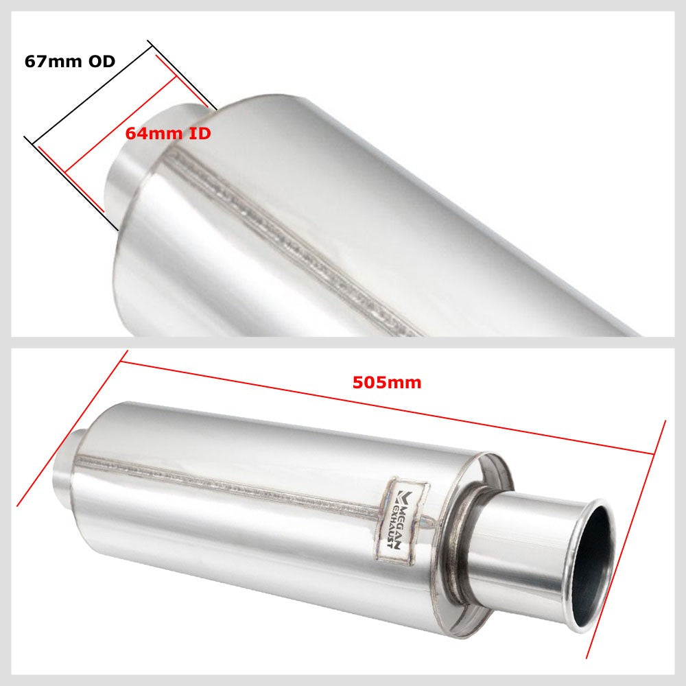 Megan MR-MU-SP25 2.5" Inlet Universal Exhaust Muffler Straight Rolled Tip MR-MU-SP25