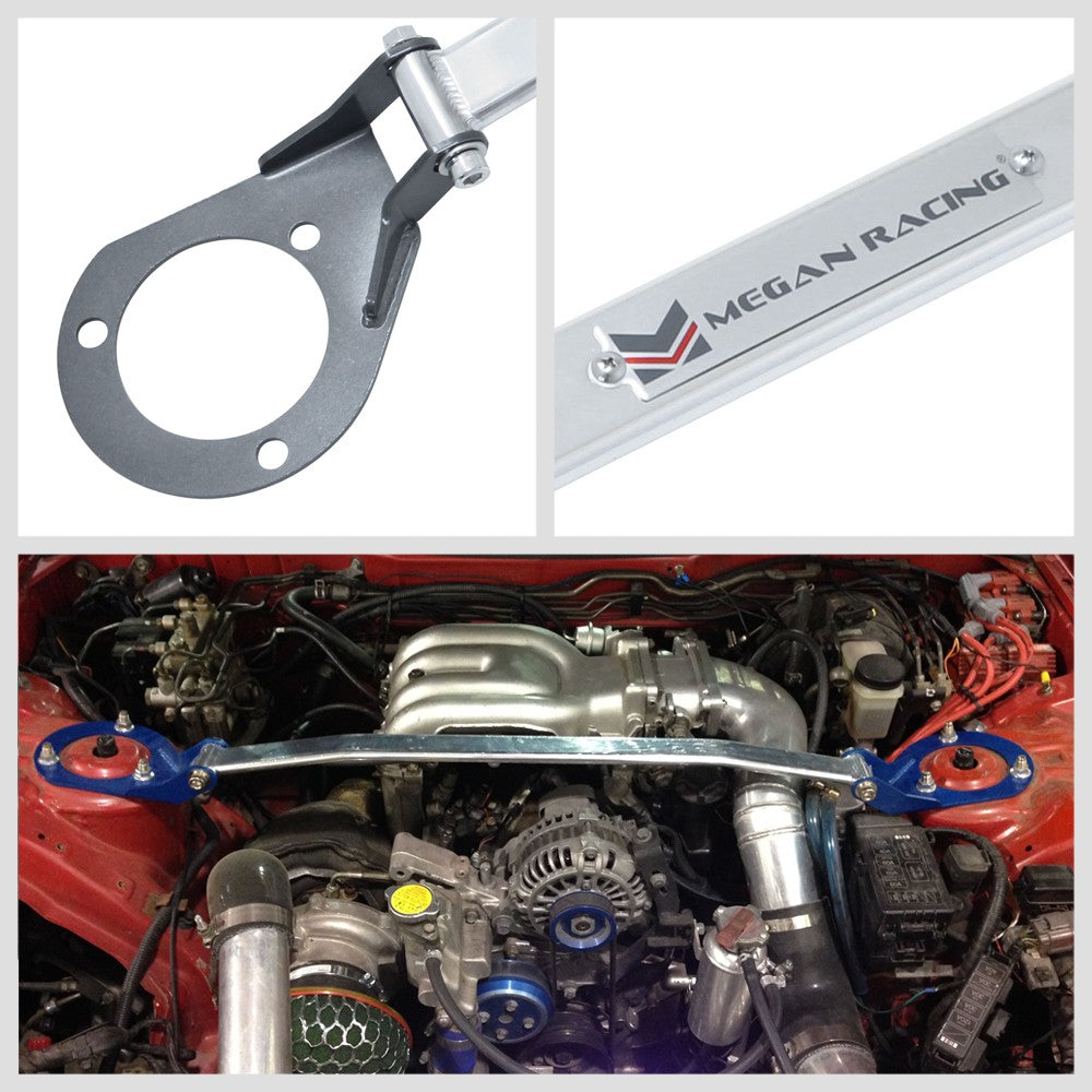Megan Upper + Rear Upper Aluminum Race Spec Strut Bar Tower Brace For 93-02 Mazda RX-7 FD FD3S