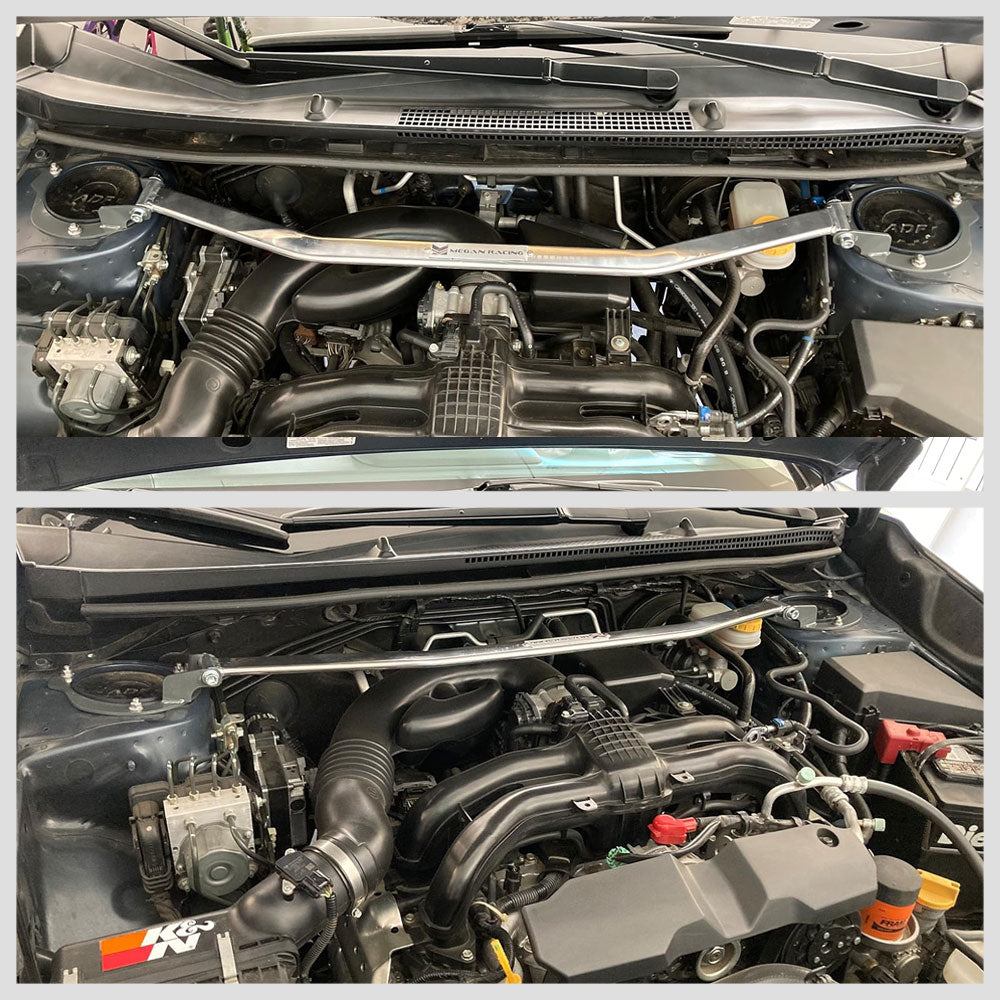 Megan Racing Front & Rear Upper Polish Race Strut Bar For 08-10 Impreza WRX