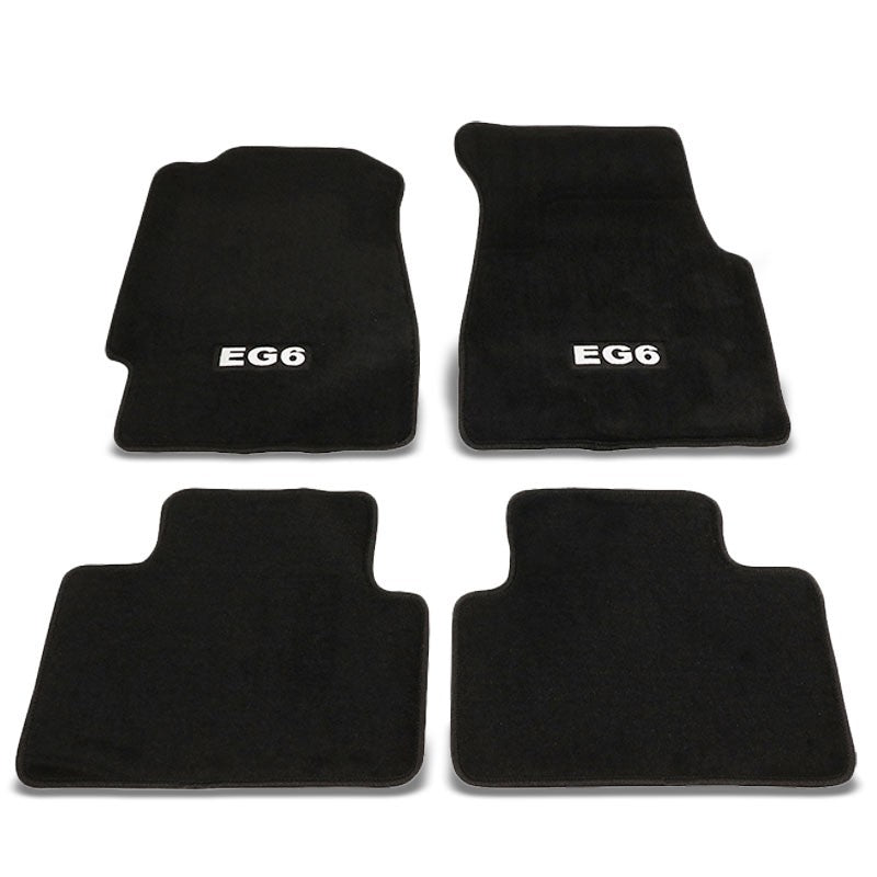 NRG Innovations EG6 Logo Front/Rear Black Floor Mats Carpet Pads For 92-95 Civic-Pedals & Pads-BuildFastCar