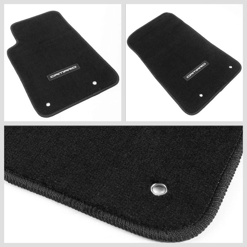 NRG Innovations Camaro Logo Front Black Floor Mats Carpet Pads For 10-15 Camaro-Pedals & Pads-BuildFastCar