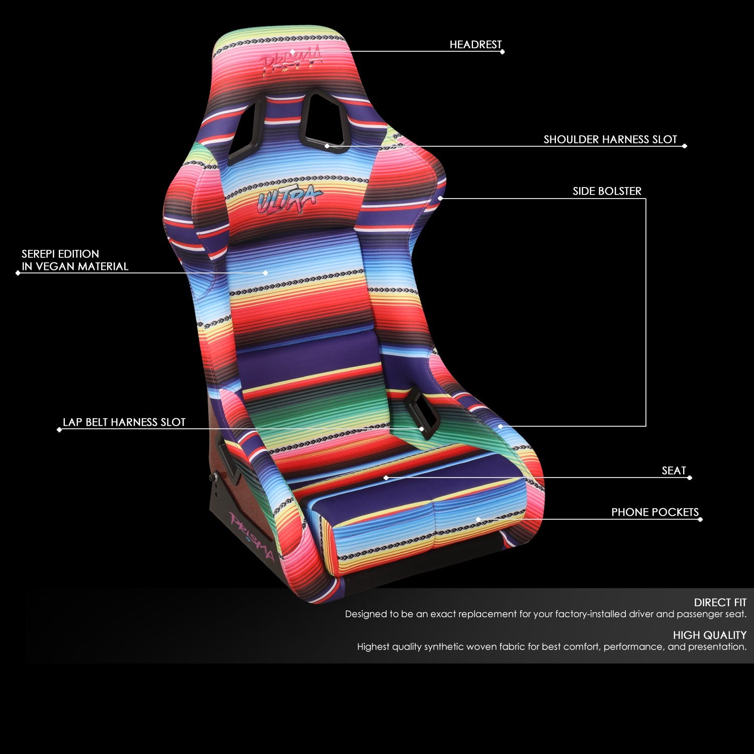 NRG FRP-302-MEXICALI Mexicali Serape Prisma Large Bucket Racing Seat NRG-FRP-302-MEXICALI
