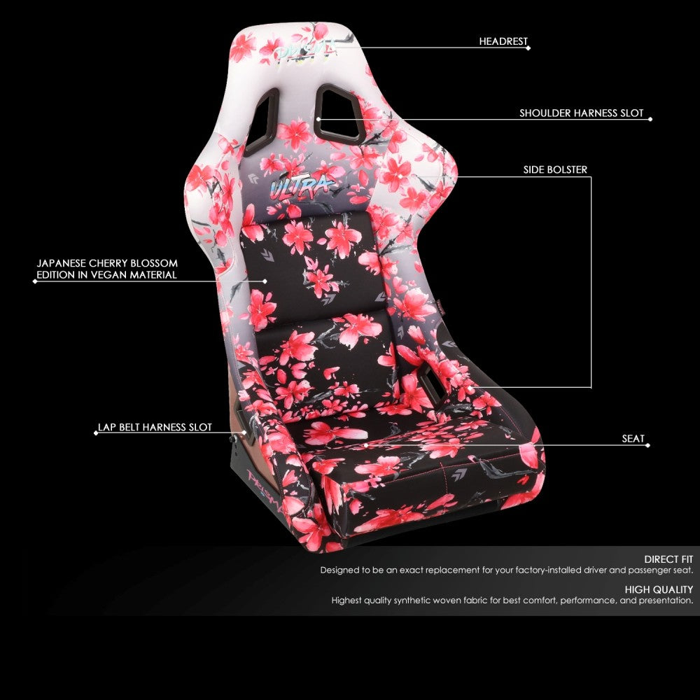 NRG FRP-302-SAKURA Prisma Fixed Back Bucket Racing Seat Black, Pink NRG-FRP-302-SAKURA