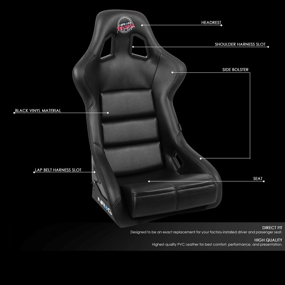 NRG FRP-302BK-V Prisma Fixed Back Bucket Racing Seat Black NRG-FRP-302BK-V