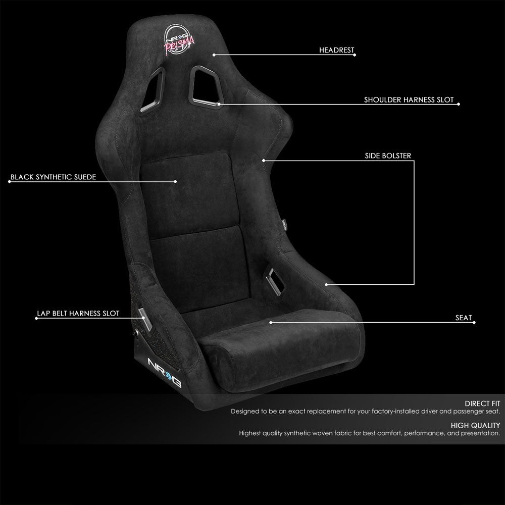 NRG FRP-302BK Fiberglass Black Prisma Fixed Back Full Bucket Style Racing Seat