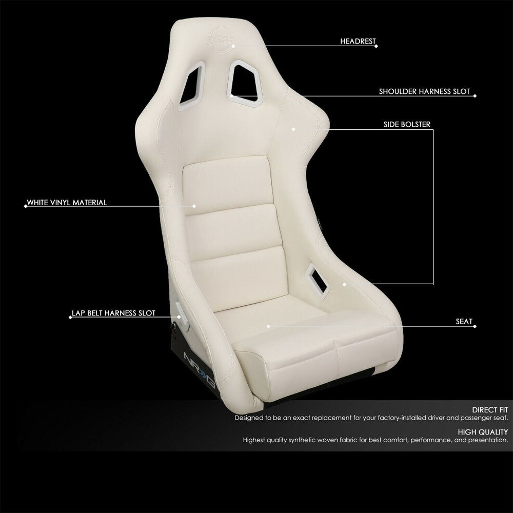 NRG FRP-302WT-V Prisma Fixed Back Bucket Racing Seat White NRG-FRP-302WT-V
