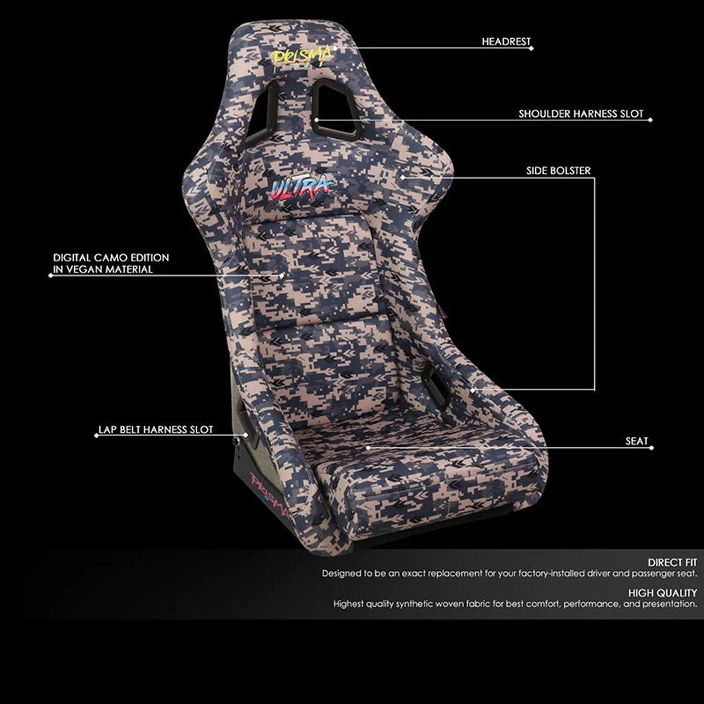 NRG FRP-303-STORM PRISMA Fixed Bucket Racing Seat Grey Digital Camo NRG-FRP-303-STORM