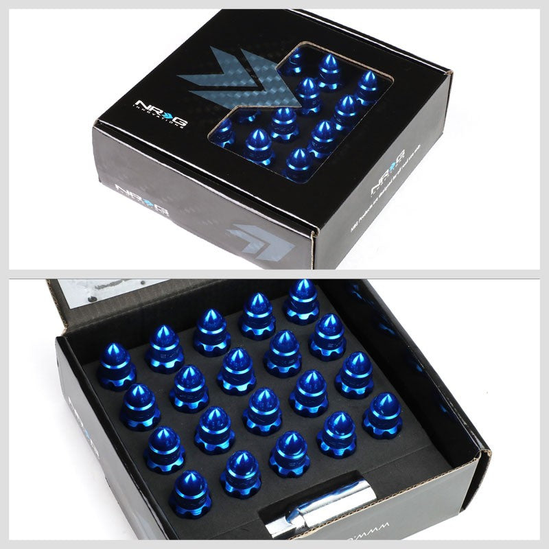 NRG Blue Bullet Shape M12x1.5 Solid Steel Wheel/Rim Lock Lug Nuts+Adapter Key-Car & Truck Wheels-BuildFastCar