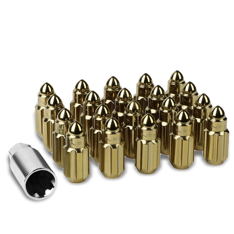 NRG Chrome Gold Bullet Shape M12x1.5 Steel Wheel/Rim Lock Lug Nuts+Adapter Key-Car & Truck Wheels-BuildFastCar
