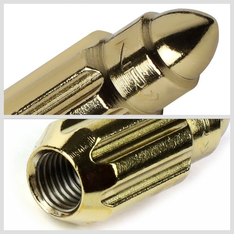 NRG Chrome Gold Bullet Shape M12x1.5 Steel Wheel/Rim Lock Lug Nuts+Adapter Key-Car & Truck Wheels-BuildFastCar