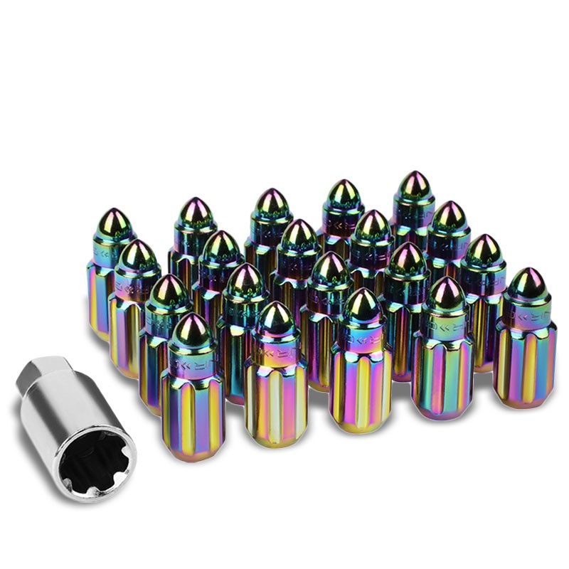 NRG Neo Chrome Bullet Shape M12x1.5 Steel Wheel/Rim Lock Lug Nuts+Adapter Key-Car & Truck Wheels-BuildFastCar