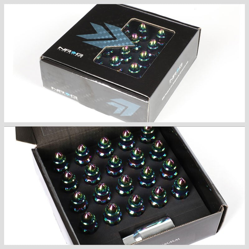 NRG Neo Chrome Bullet Shape M12x1.25 Steel Wheel/Rim Lock Lug Nuts+Adapter Key-Car & Truck Wheels-BuildFastCar