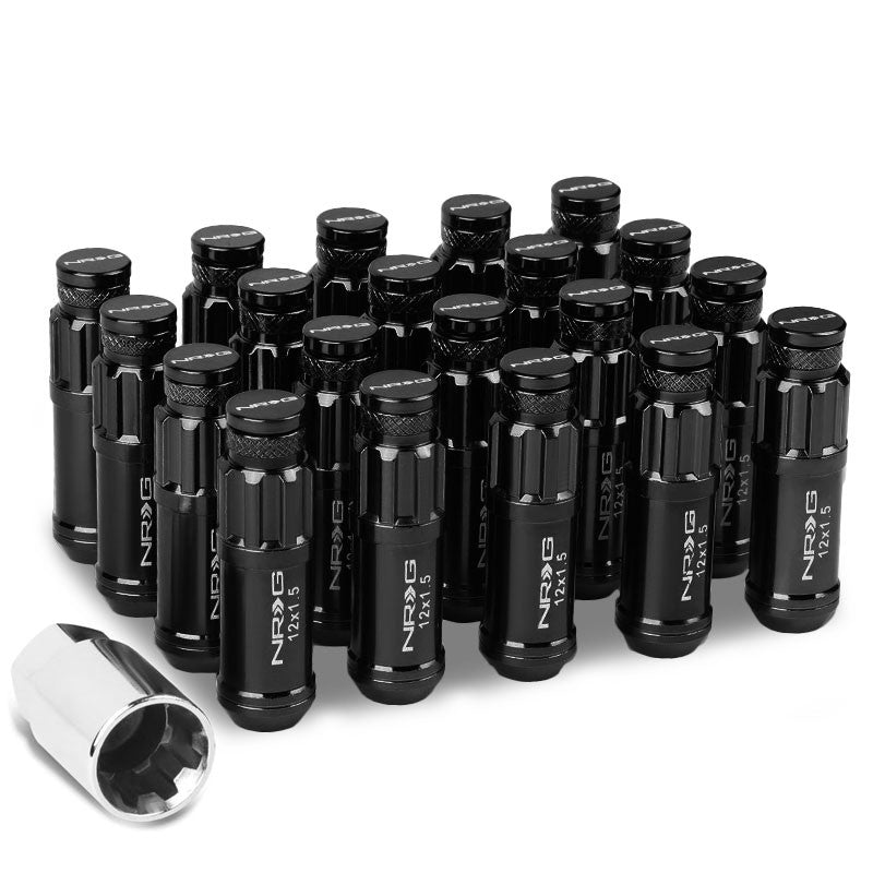 NRG Black Closed End Spline M12x1.5 Steel Wheel/Rim Lock Lug Nuts+Adapter Key-Car & Truck Wheels-BuildFastCar