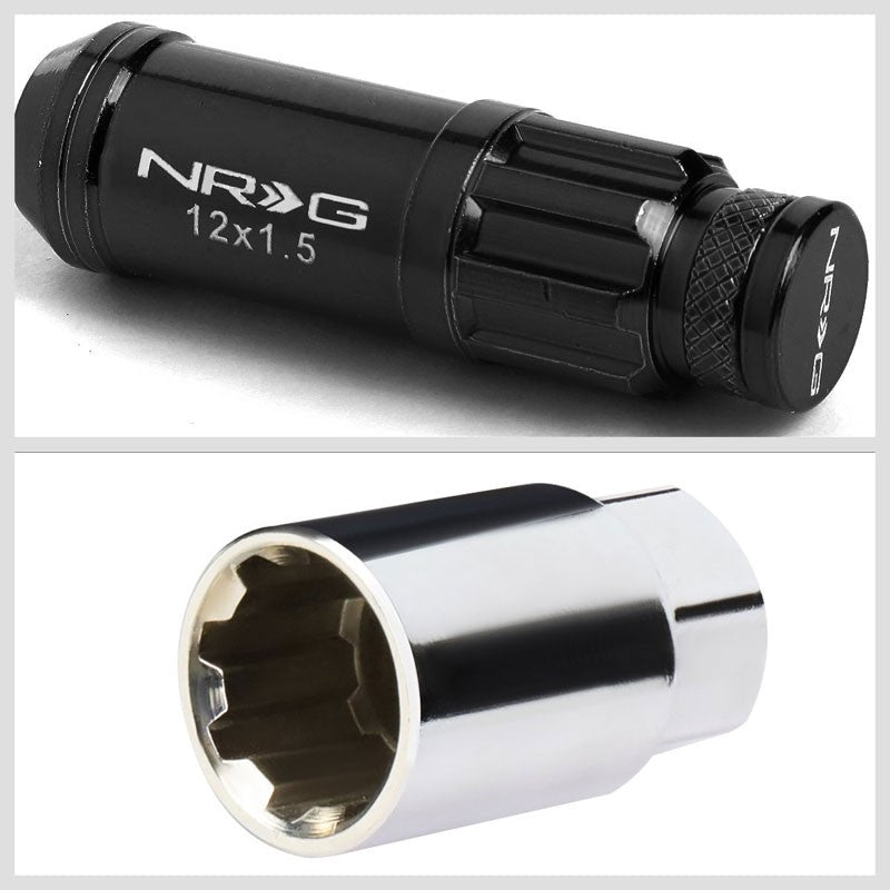 NRG Black Closed End Spline M12x1.5 Steel Wheel/Rim Lock Lug Nuts+Adapter Key-Car & Truck Wheels-BuildFastCar