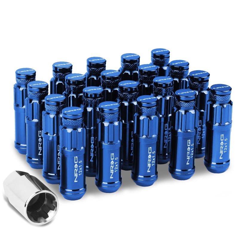 NRG Blue Closed End Spline M12x1.5 Steel Wheel/Rim Lock Lug Nuts+Adapter Key-Car & Truck Wheels-BuildFastCar