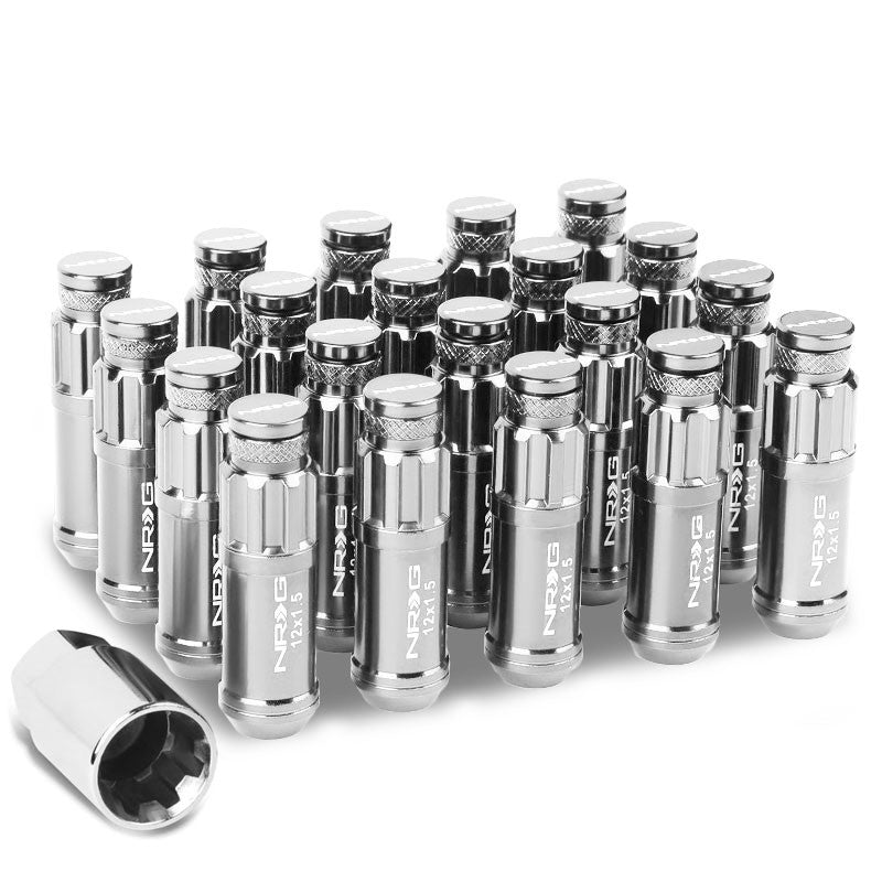 NRG Silver Closed End Spline M12x1.5 Steel Wheel/Rim Lock Lug Nuts+Adapter Key-Car & Truck Wheels-BuildFastCar