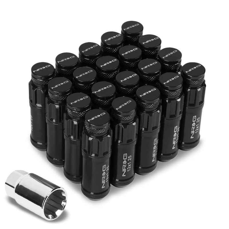 NRG Black Closed End Spline M12x1.25 Steel Wheel/Rim Lock Lug Nuts+Adapter Key-Car & Truck Wheels-BuildFastCar