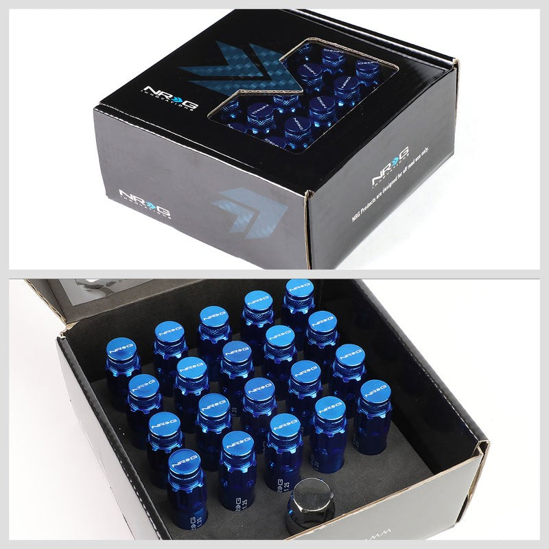 NRG Blue Closed End Spline M12x1.25 Steel Wheel/Rim Lock Lug Nuts+Adapter Key-Car & Truck Wheels-BuildFastCar