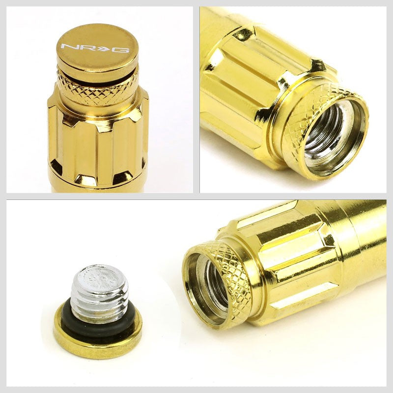 NRG Chrome Gold Closed End Spline M12x1.25 Steel Wheel/Rim Lock Lug Nuts+Key-Car & Truck Wheels-BuildFastCar