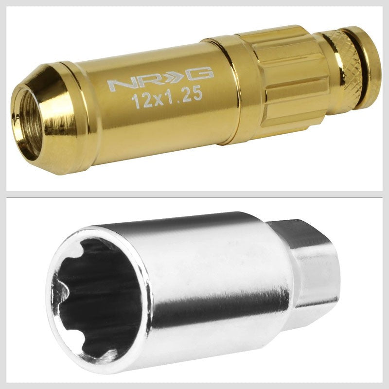 NRG Chrome Gold Closed End Spline M12x1.25 Steel Wheel/Rim Lock Lug Nuts+Key-Car & Truck Wheels-BuildFastCar