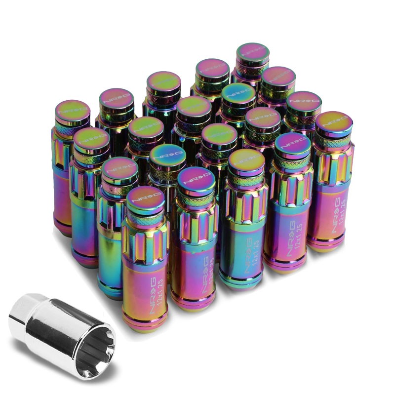 NRG Neo Chrome Closed End Spline M12x1.25 Steel Wheel/Rim Lock Lug Nuts+Key-Car & Truck Wheels-BuildFastCar