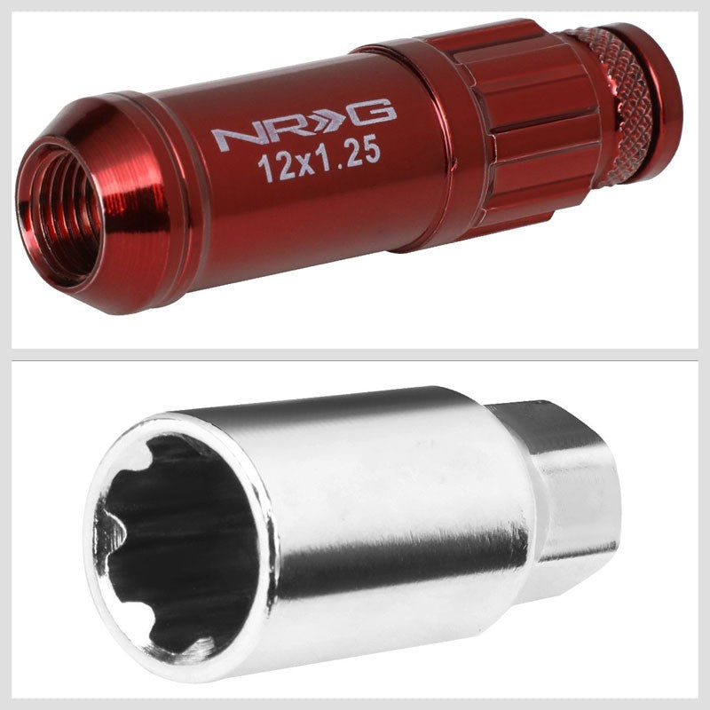 NRG Red Closed End Spline M12x1.25 Steel Wheel/Rim Lock Lug Nuts+Adapter Key-Car & Truck Wheels-BuildFastCar