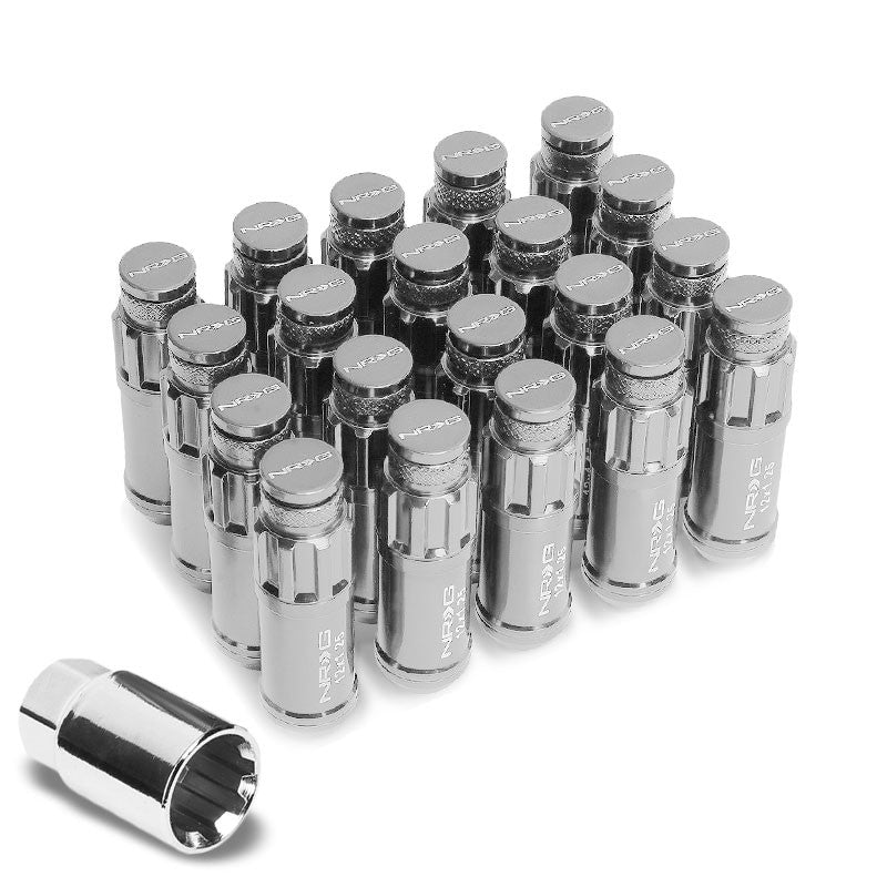 NRG SIlver Closed End Spline M12x1.25 Steel Wheel/Rim Lock Lug Nuts+Adapter Key-Car & Truck Wheels-BuildFastCar