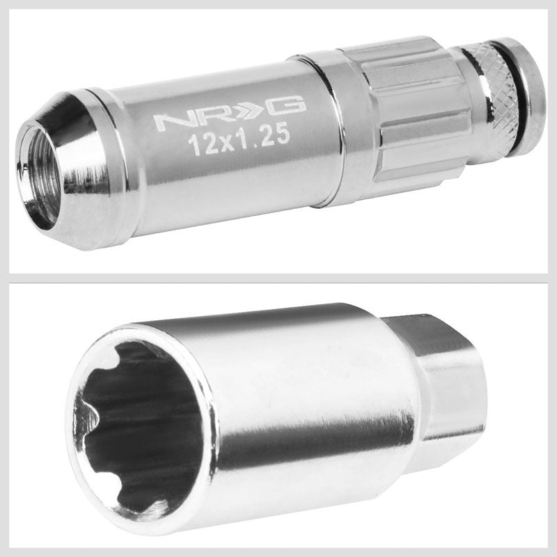 NRG SIlver Closed End Spline M12x1.25 Steel Wheel/Rim Lock Lug Nuts+Adapter Key-Car & Truck Wheels-BuildFastCar