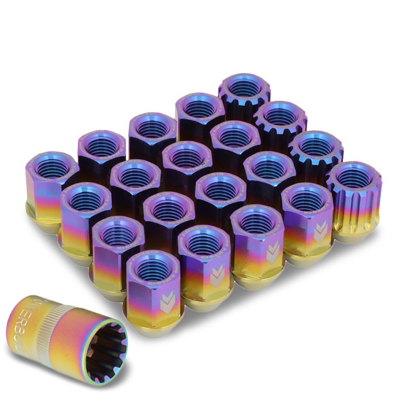 NRG Neo Chrome Open End Spline M12x1.25 Titanium Wheel/Rim Lock Lug Nuts+Key-Car & Truck Wheels-BuildFastCar