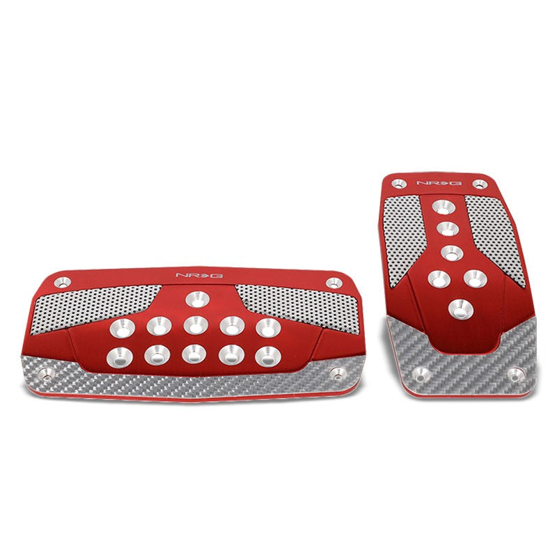 NRG NRG-PDL-450RD Brake/Gas Automatic AT Red/Silver Foot Pedal Plates Cover Set-Pedals & Pads-BuildFastCar