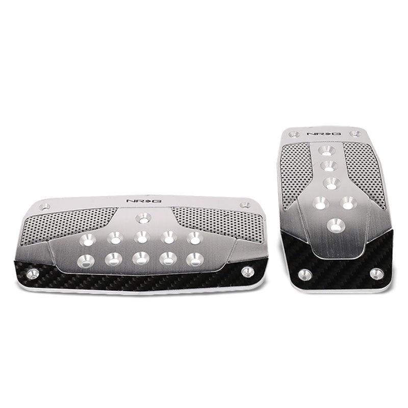 NRG NRG-PDL-450SL Brake/Gas Automatic AT Silver/Black Carbon Pedal Plates Cover-Pedals & Pads-BuildFastCar