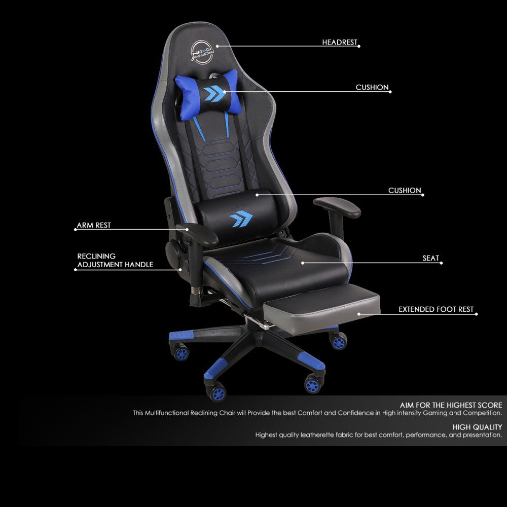 NRG RSC-G100BL Racing Seat Style Reclinable Back/Leg Resting Office Gaming Chair NRG-RSC-G100BL