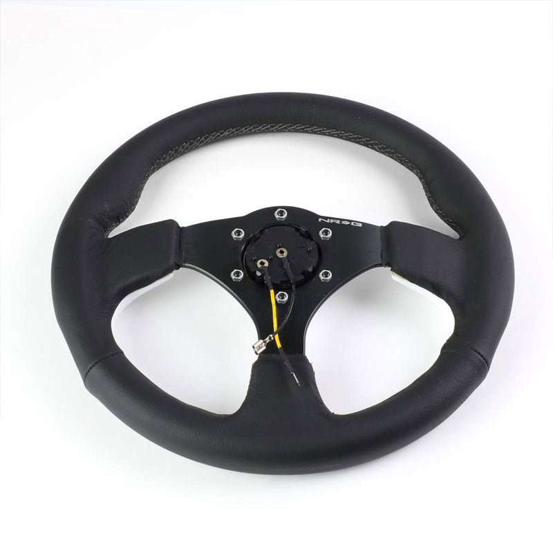 Black Leather/White Thumbrest 320mm RST-001WT NRG Steering Wheel+Horn Button-Steering Wheels & Accessories-BuildFastCar-BFC-NRG-RST-001WT