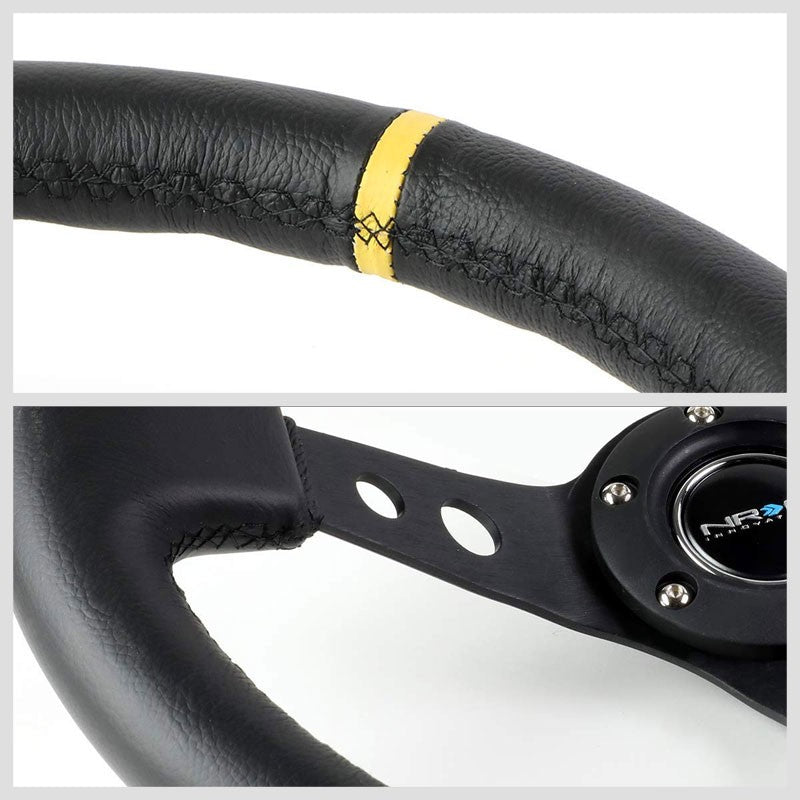 Black Round Holes Spoke/YW Stripe 350mm 3" Deep RST-006BK-Y NRG Steering Wheel-Interior-BuildFastCar