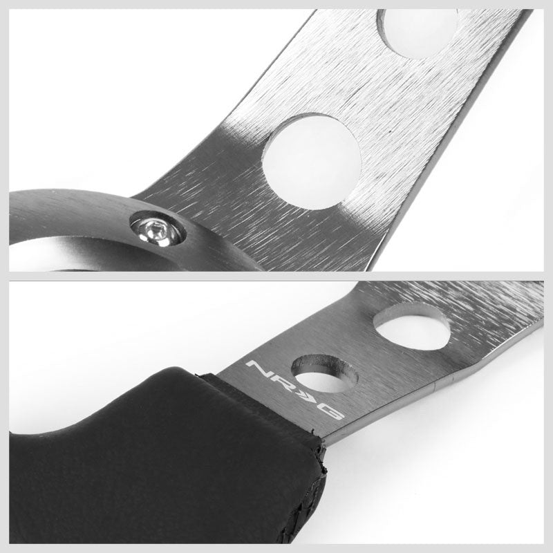 NRG Black Leather/Gunmetal Spokes/Stripe Deep Dish 6-Bolt 350mm Steering Wheel-Interior-BuildFastCar