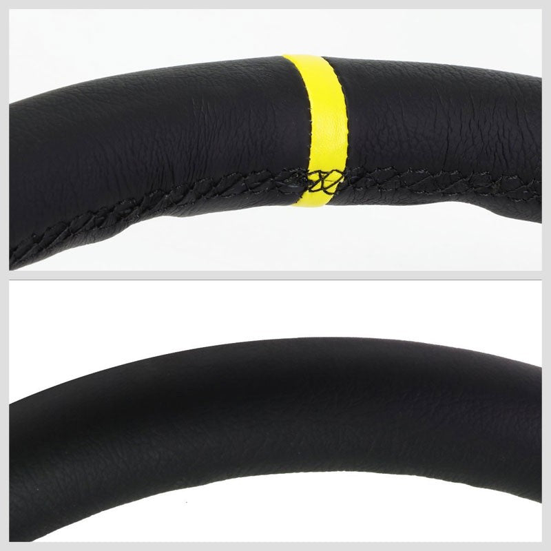 NRG Black Leather/Gunmetal Spokes/Stripe Deep Dish 6-Bolt 350mm Steering Wheel-Interior-BuildFastCar