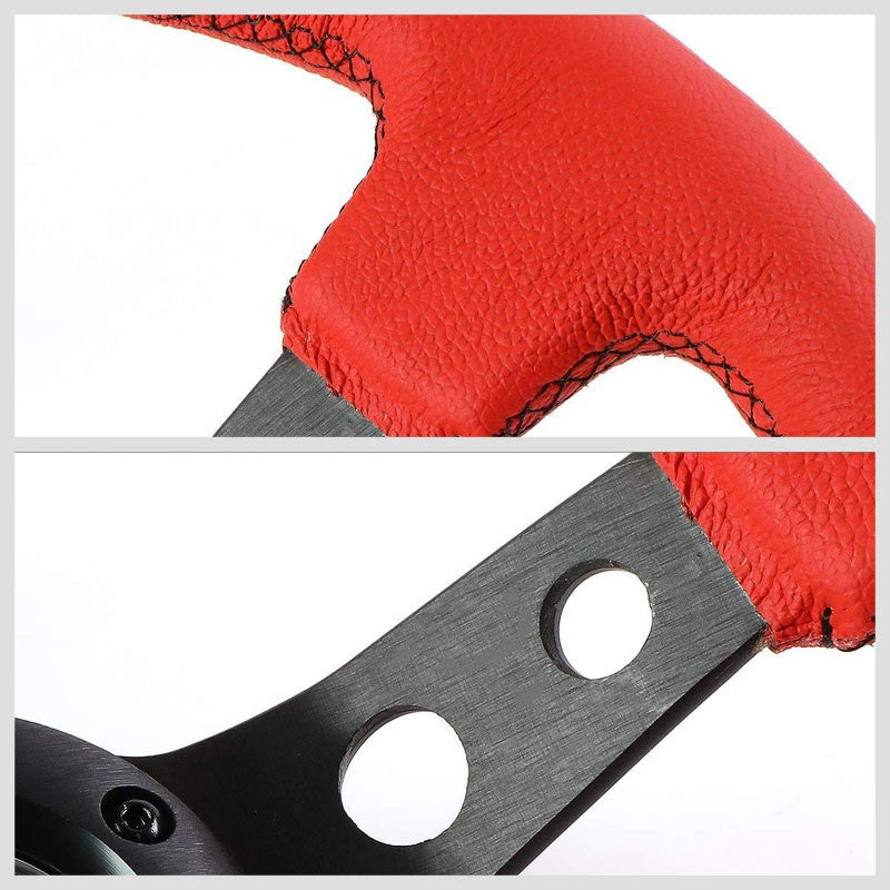 Red Leather/Black Round Holes 350mm 3" Deep RST-006RR-BS-B NRG Steering Wheel-Interior-BuildFastCar