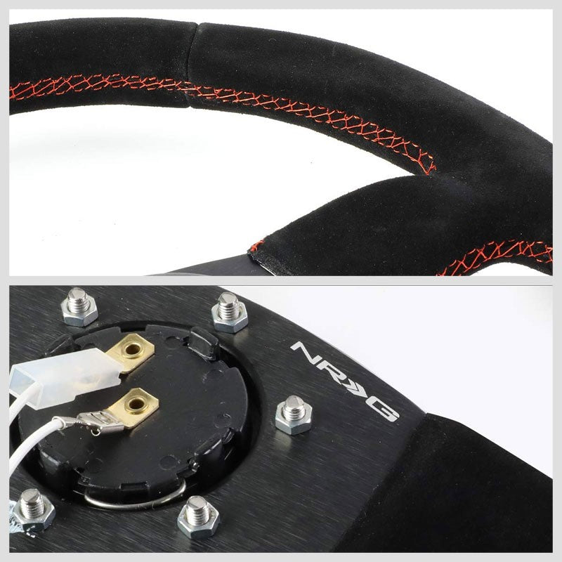 Suede/Red Stitch D-Shape Flat Bottom 320mm/330mm RST-009S-RS NRG Steering Wheel-Interior-BuildFastCar