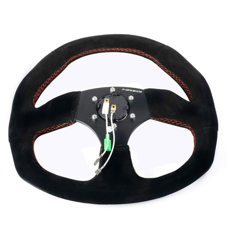 Suede/Red Stitch D-Shape Flat Bottom 320mm/330mm RST-009S-RS NRG Steering Wheel-Interior-BuildFastCar