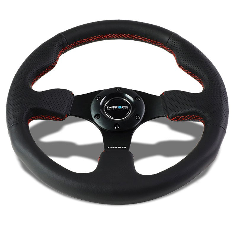 Black Thumb Grip/Red Stitch 320mm RST-012R-RS NRG Steering Wheel+Horn Button-Interior-BuildFastCar