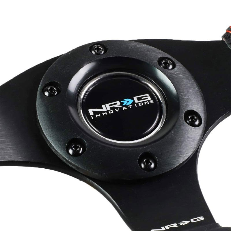 Black Thumb Grip Leather/Spoke 320mm RST-012R NRG Steering Wheel+Horn Button-Interior-BuildFastCar