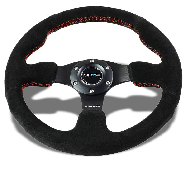 Black Grip Suede/Red Stitch 320mm RST-012S-RS NRG Steering Wheel+Horn Button-Interior-BuildFastCar