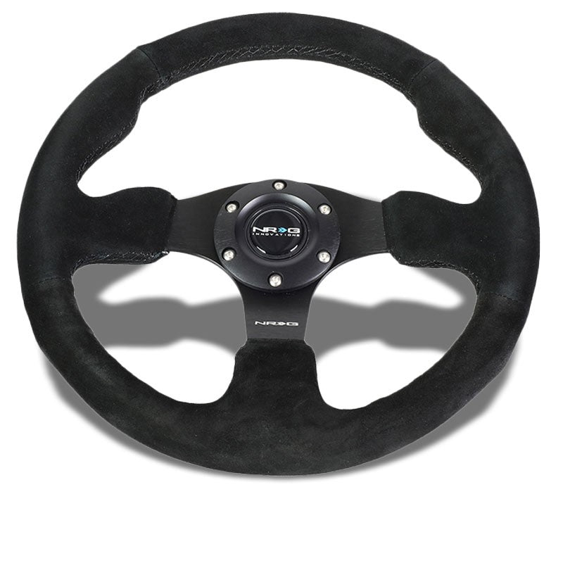 Black Thumb Grip Suede/Black Spoke 320mm RST-012S NRG Steering Wheel+Horn Button-Interior-BuildFastCar